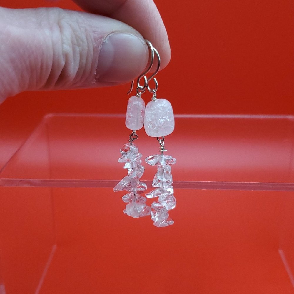 925 Sterling Silver Clear Quartz Handmade Dangle Earrings